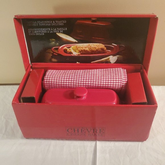 Gourmet Du Village Chevre Cheese Baker Stoneware Bistro Collection Red- Open Box - Picture 2 of 16